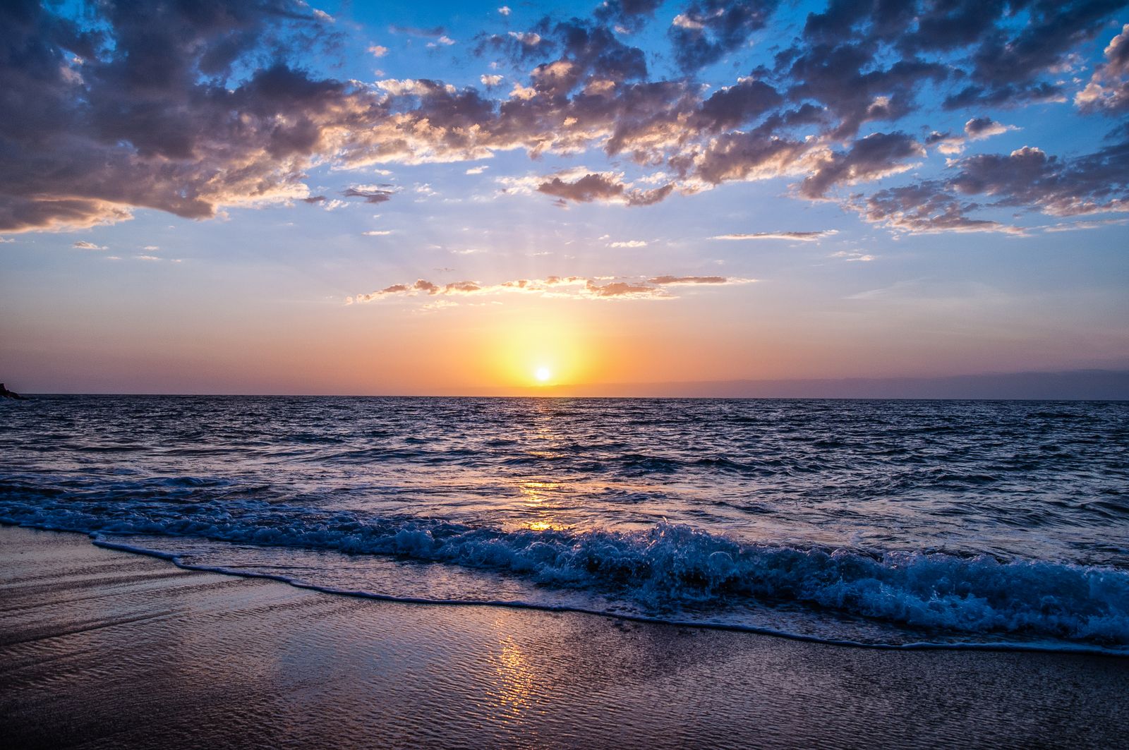 Calm seashore at golden hour